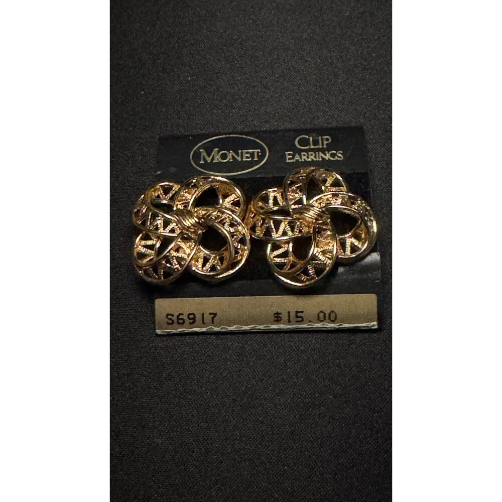Vintage Monet Gold Tone Bow Clip On Earrings